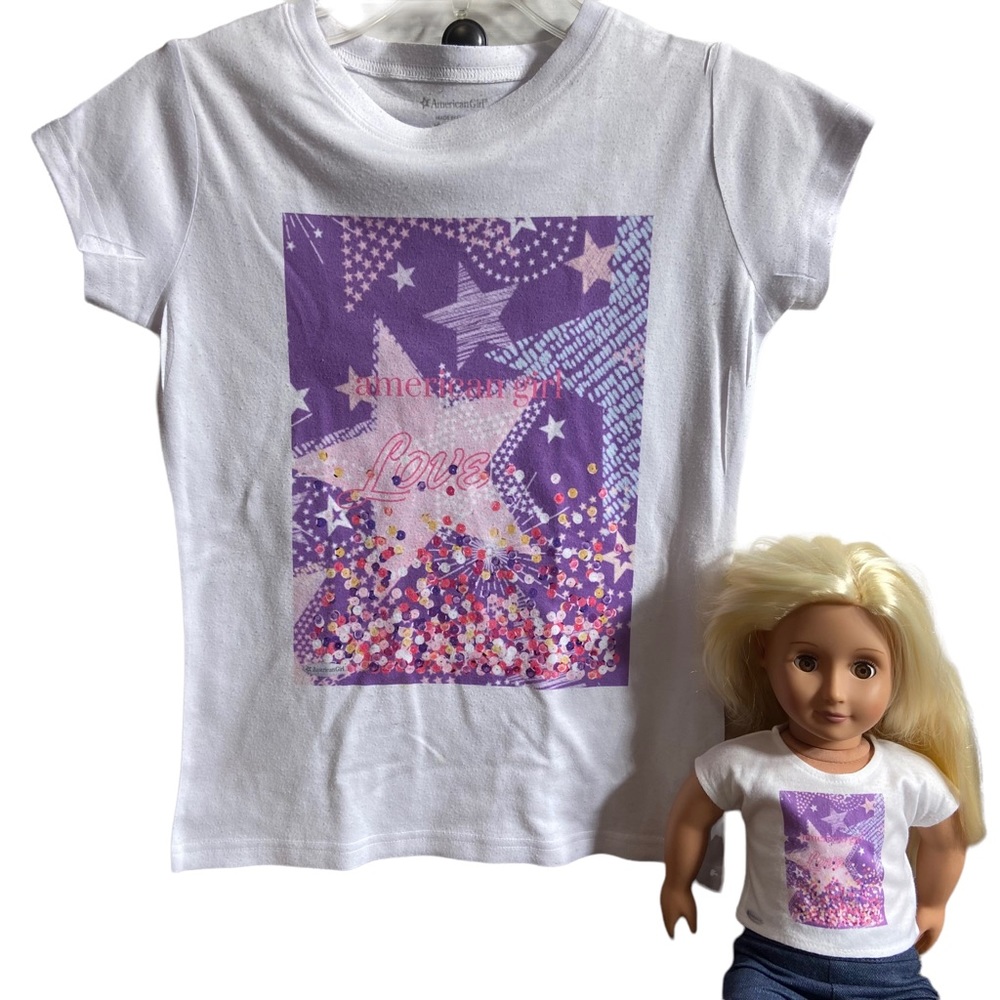 American Girl Doll and Girl's Matching T Shirt Set Size Large 14 16